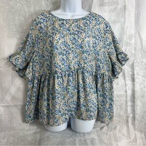 Shein Curve  3XL Floral Peplum Top Fluter Sleeve Summer Cottagecore Fairycore